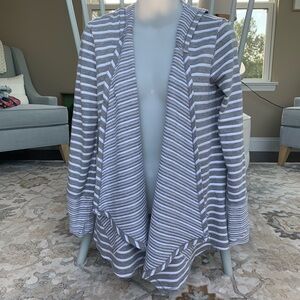 Cable and Gauge Striped Hooded‎ Sweater Grey/White
